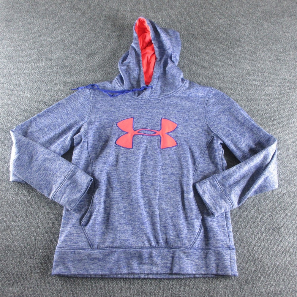 Under Armour Hoodie Womens M Blue Fleece Pullover Kangaroo Pocket Logo Athletic